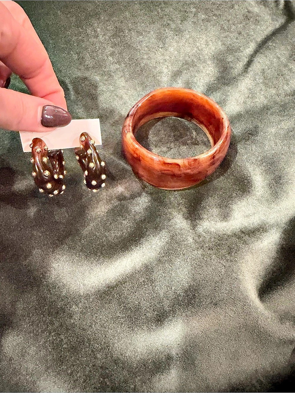 Brown Bangle & Hoop Earrings